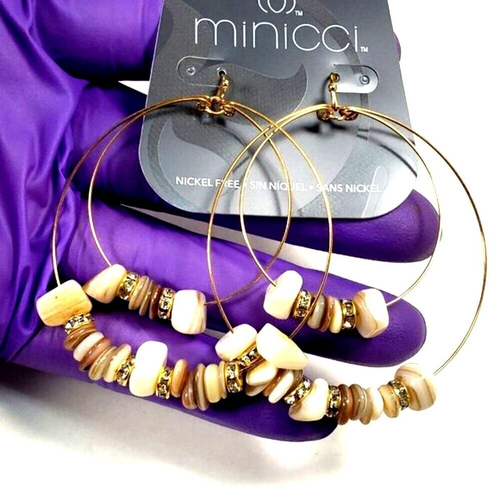 Gold tone Double Hoop Earrings with Colorful Beads – Boho Chic Statement Jewelry